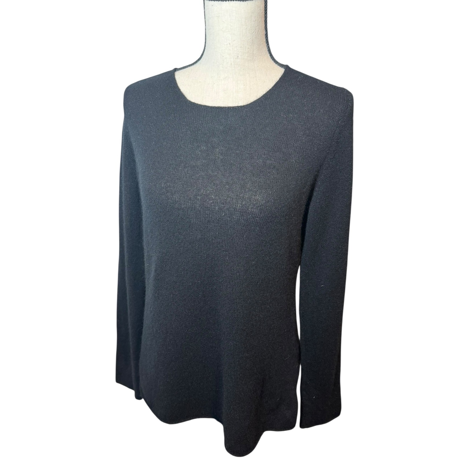 Amina Rubinacci Made In Italy Black Cashmere Long Sleeve Knit Top Medium